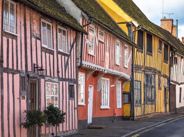 Colourful half timber medieval houses in Lavenham, Suffolk.