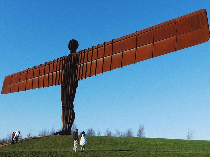The Angel of the North, a contemporary art sculpture, on a hill in Tyne and Wear.