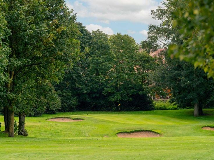 a golf course with trees