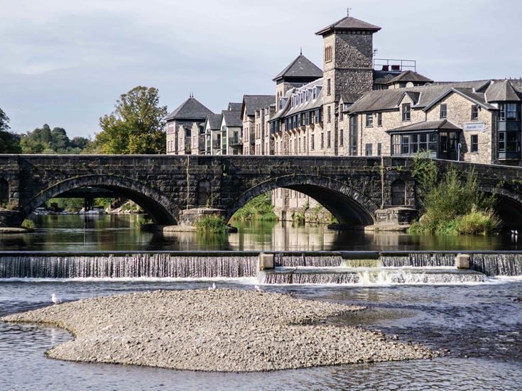 Weir on the River Kent in Kendal in the English Lake District