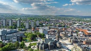 An aerial view of Rochdale with the Town Hall in foreground.
