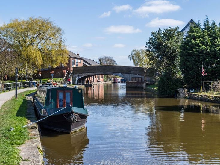Leeds Liverpool canal running through Burscough, Lancashire.