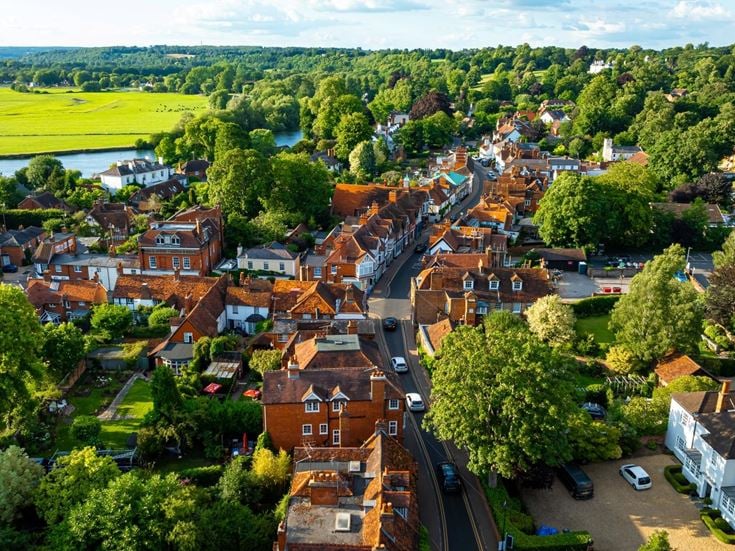 An aerial view of the historic village of Wargrave in Berkshire.