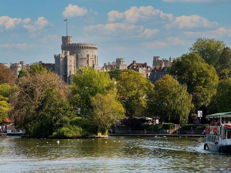 a body of water with trees and buildings in the background