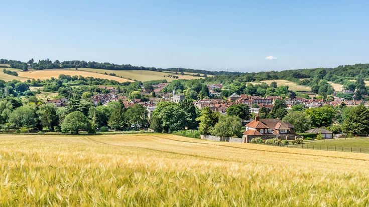 A vast countryside landscape overlooking the town of Amersham.