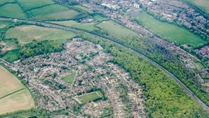 An aerial view of Flackwell Heath, near High Wycombe, Buckinghamshire.