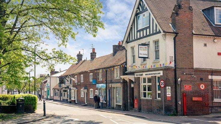The corner of a street with a row of shops in Great Missenden.