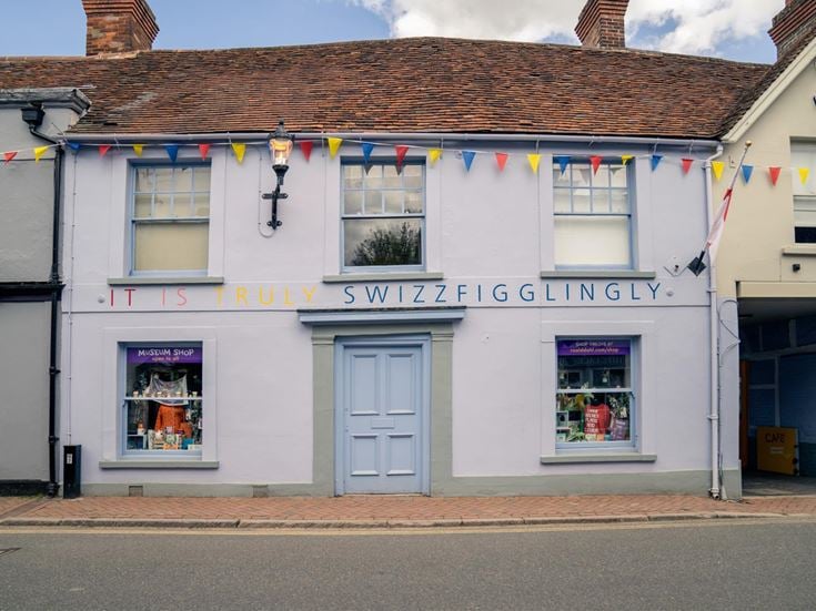The pale blue building of the Roald Dahl Museum and Story Centre.