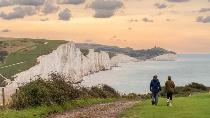 The Seven Sisters chalk cliffs between Eastbourne and Seaford in East Sussex.