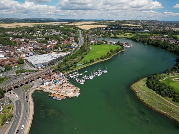 an aerial photo of Fareham lake and town