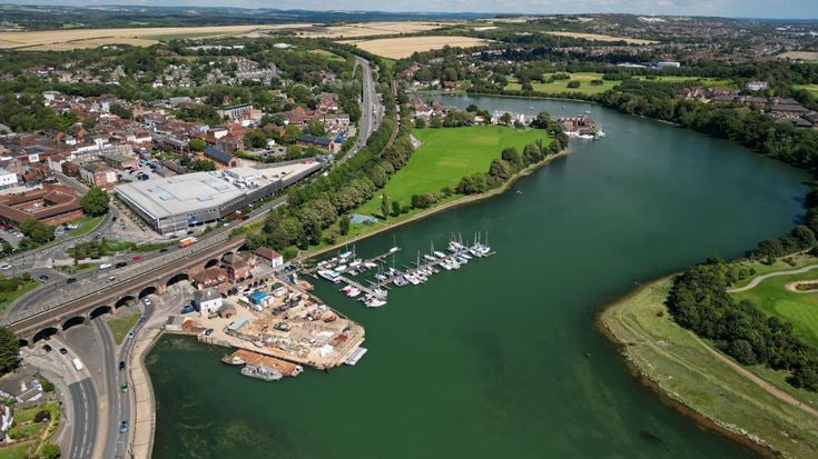 an aerial photo of Fareham lake and town
