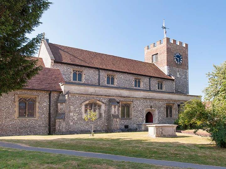 a brick building with a clock tower