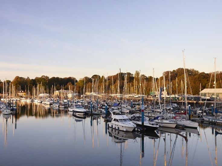 A marina full of sailboats and motorboats in Warsash, Southampton.