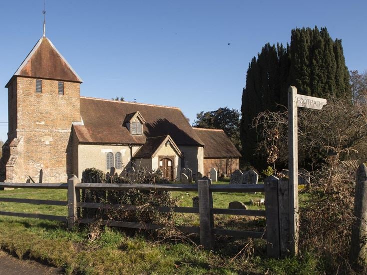 Churchyard and footpath in Tadley, Hampshire.