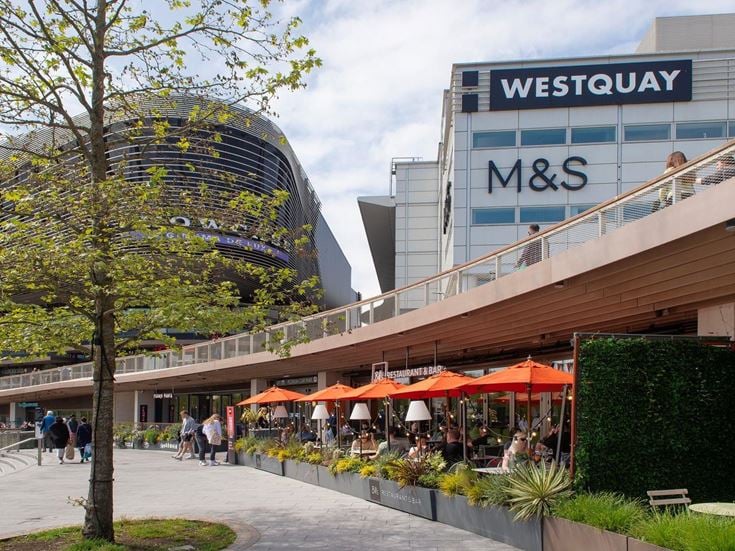 West Quay retail park exterior restaurants and buildings