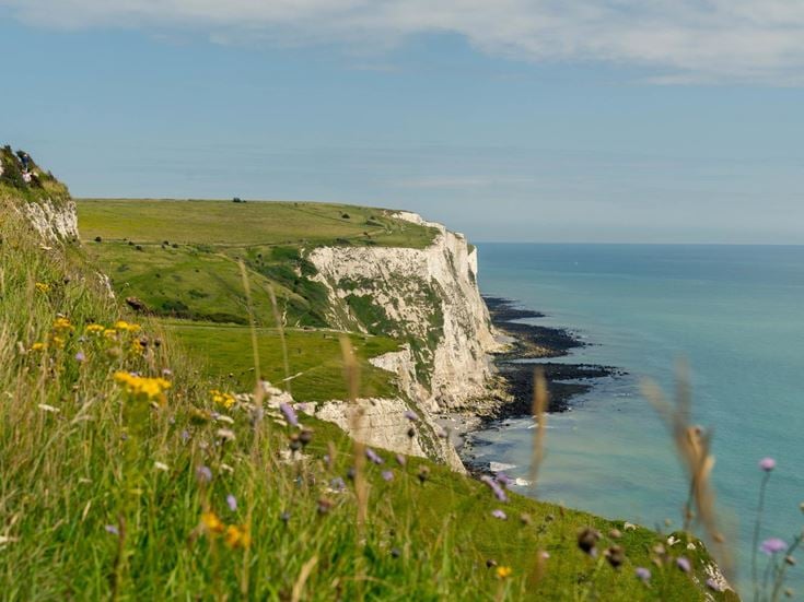 View overlooking the sea and the white cliffs of Dover.