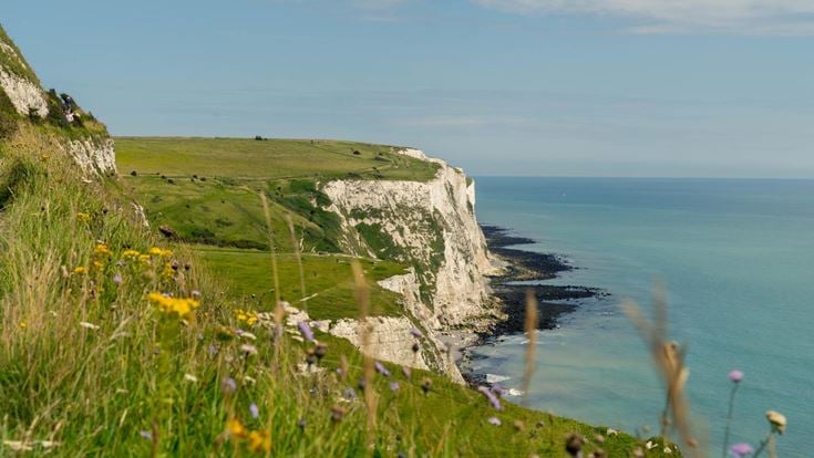View overlooking the sea and the white cliffs of Dover.