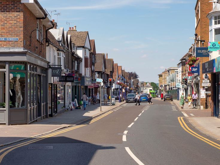 Rows of shops and businesses line the streets of Dunton Green centre.