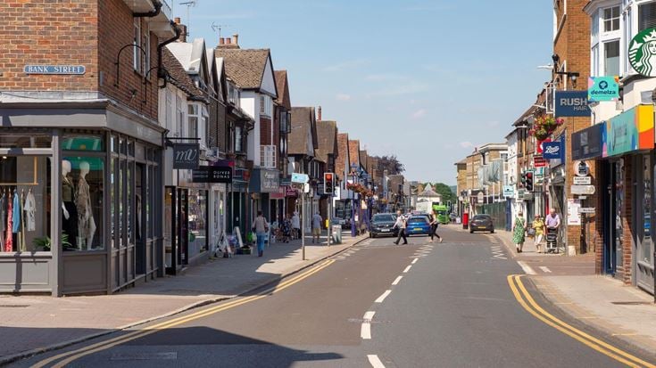 Rows of shops and businesses line the streets of Dunton Green centre.