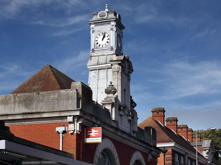 A clock tower above Tunbridge Wells railway station.