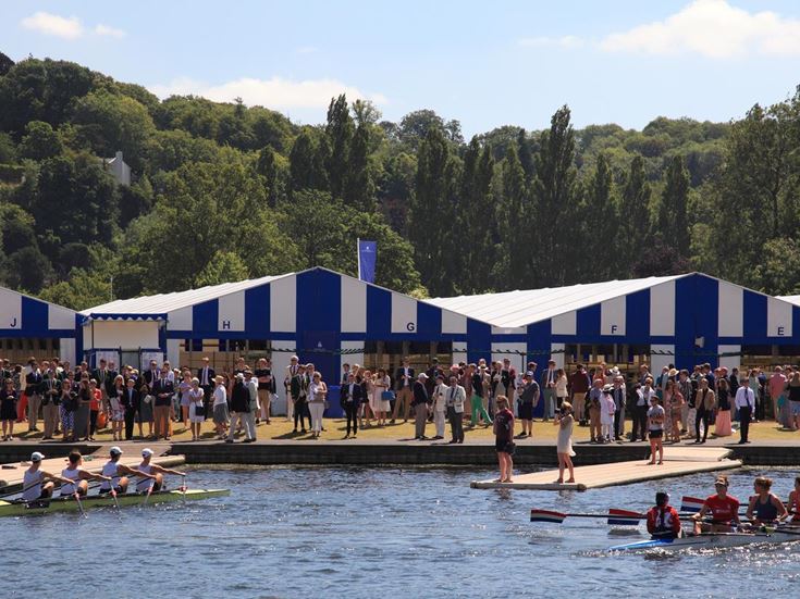 An aerial view of the river and bridge in Henley-on-Thames.