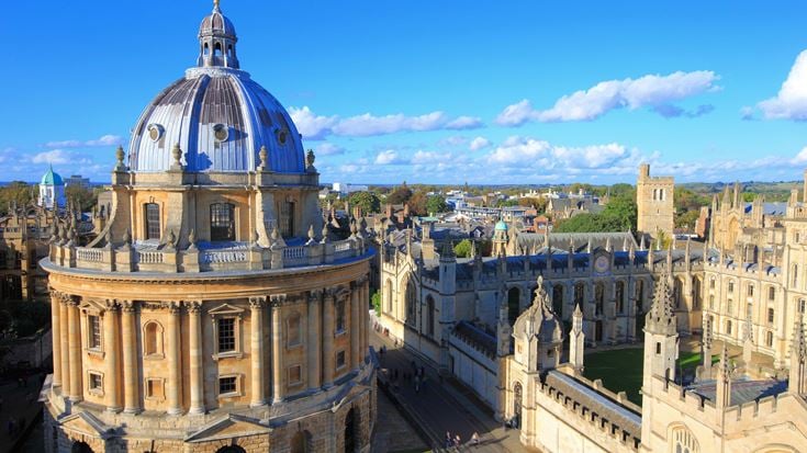 An aerial view of the Bodleian Library and All Souls College in Oxfordshire.
