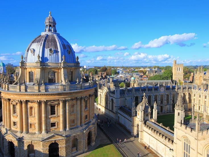 An aerial view of the Bodleian Library and All Souls College in Oxfordshire.