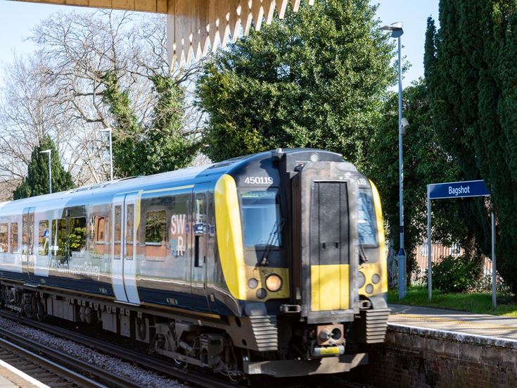 A train pulling into the railway station in Bagshot.
