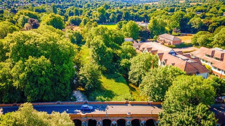 Aerial view of Leatherhead a town in the Mole Valley District of Surrey