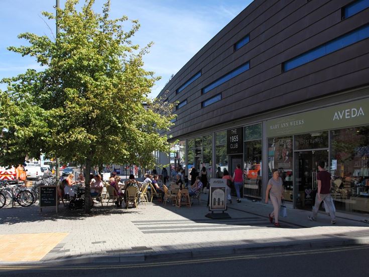 Shops on the high street in Walton-on-Thames.