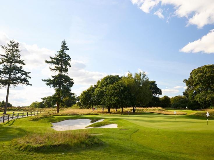 a golf course with trees