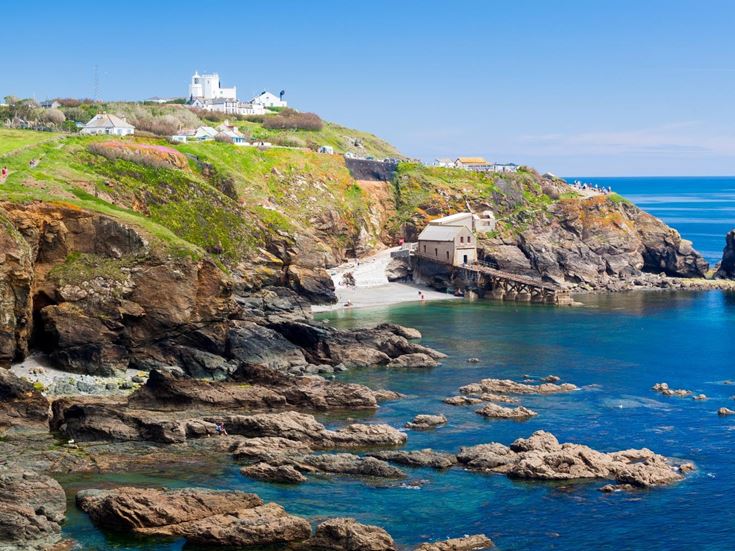 The sandy beach at Lizard Point in Cornwall, the most southerly point of mainland Britain.