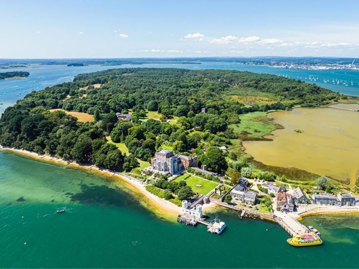 An aerial view of Brownsea Castle on Brownsea Island, Dorset.