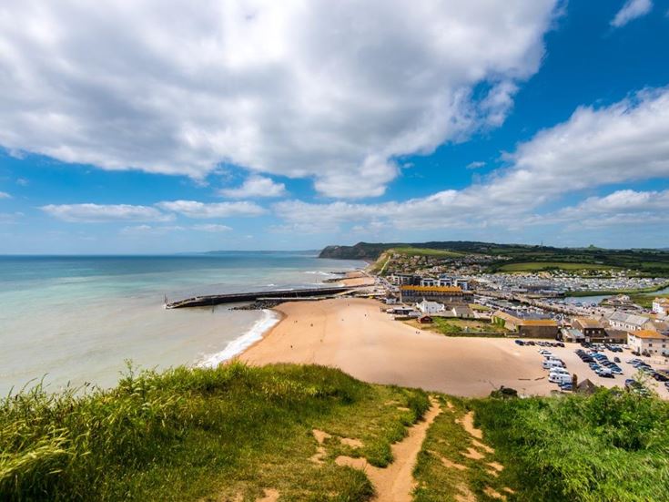 A view of the East Beach at West Bay from the cliffs.