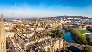An aerial view of Bath on a sunny day.