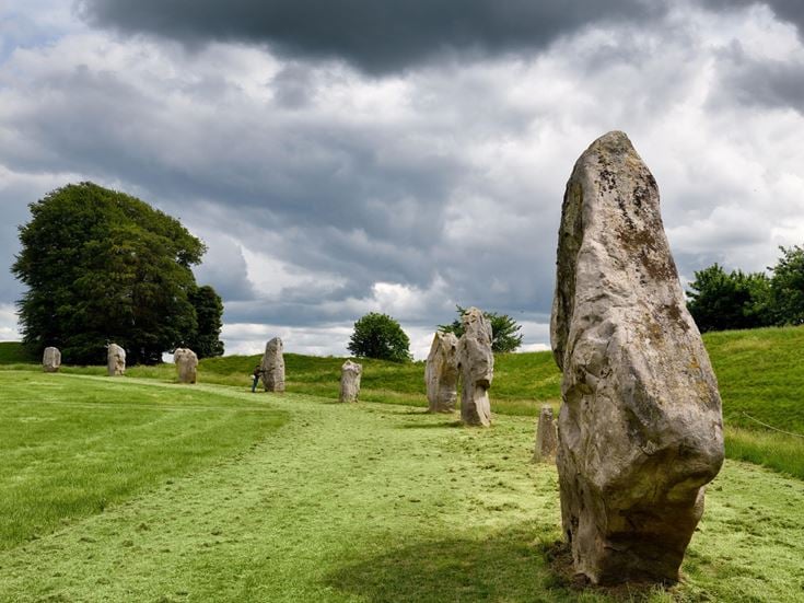 Large, ancient standing stones at the Avebury Henge and Stone Circles near Marlborough