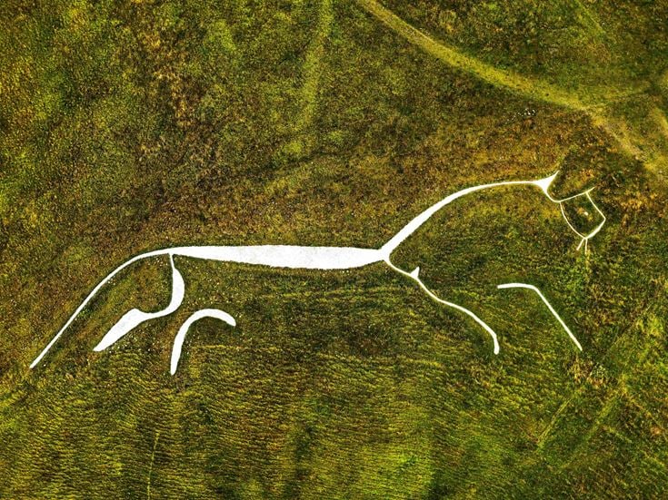 The chalk-cut hill figure of the Uffington White Horse.