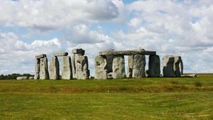 The ancient site of Stonehenge in Wiltshire, with clouds in the background.’