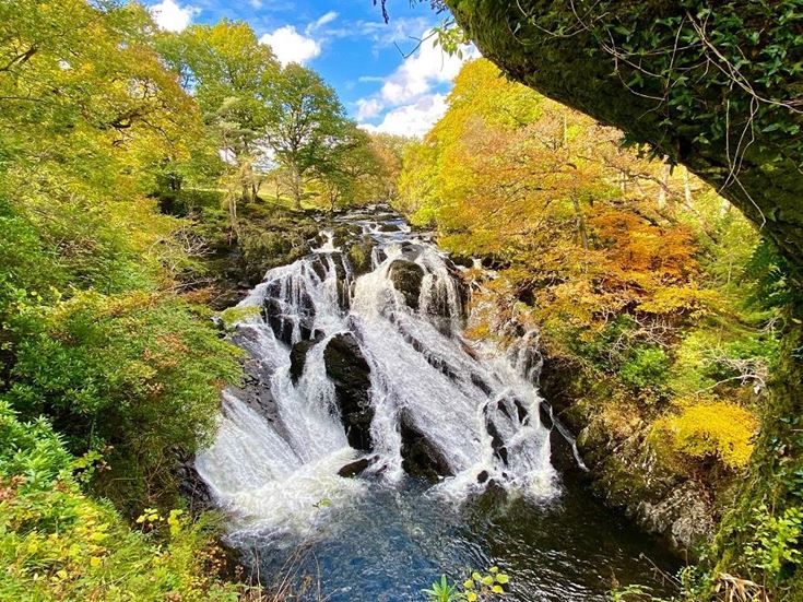 Swallow Falls waterfall on the Afon Llugwy river in North Wales.