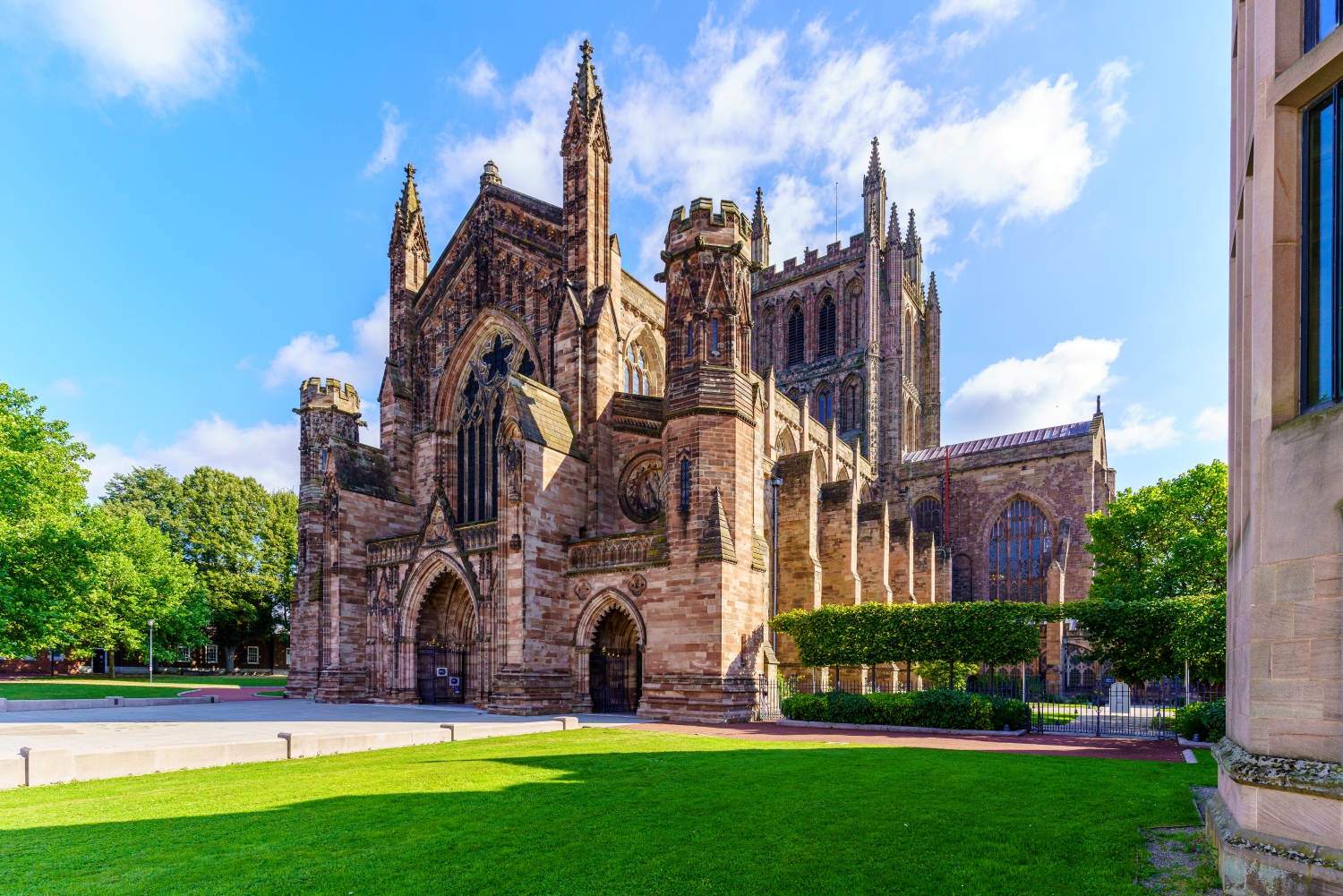 Hereford Cathedral on a sunny day.