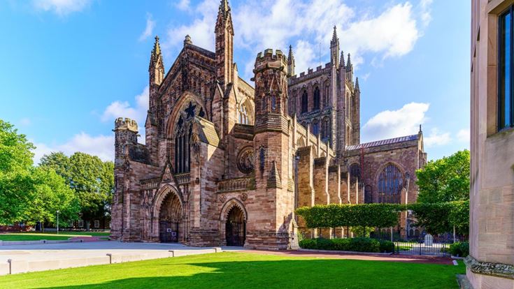 Hereford Cathedral on a sunny day.