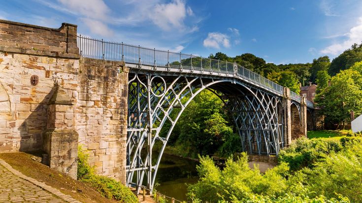 The Iron Bridge over the River Severn at Ironbridge Gorge.