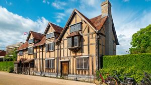 Famous playwright Shakespeare's birthplace, tudor half-timbered house in the medieval old town of Stratford-upon-Avon