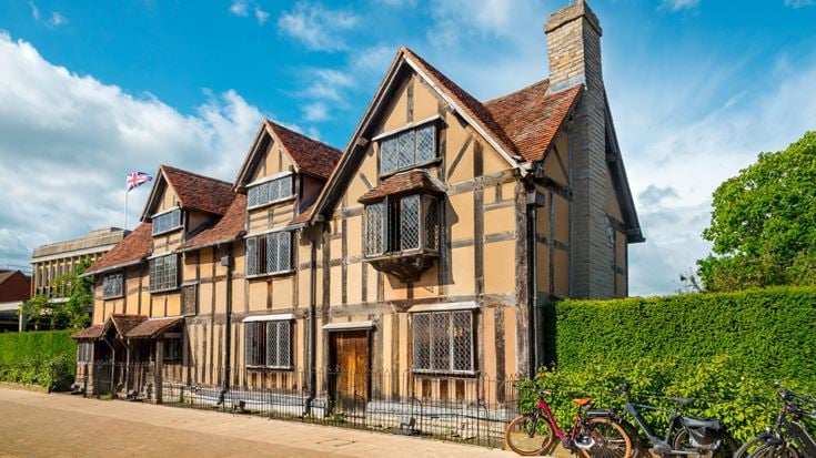 Famous playwright Shakespeare's birthplace, tudor half-timbered house in the medieval old town of Stratford-upon-Avon