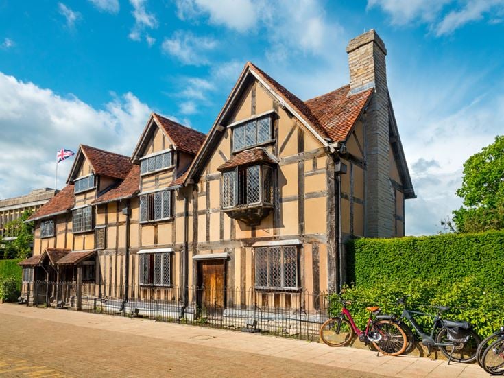 Famous playwright Shakespeare's birthplace, tudor half-timbered house in the medieval old town of Stratford-upon-Avon