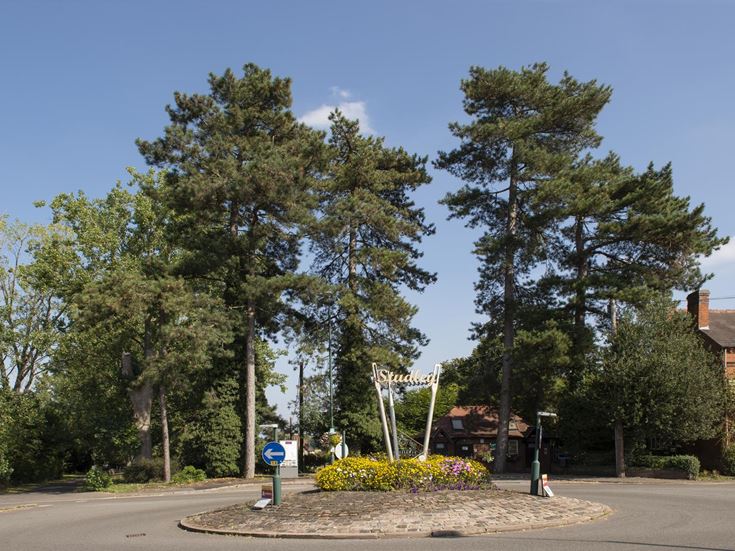 A roundabout with a sign that reads ‘Studley’ in Warwickshire