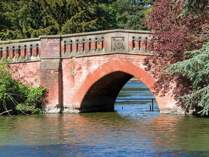 A bridge over the lake in Cannon Hill Park in Birmingham.