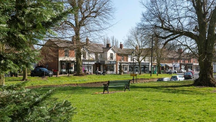 A public park and local shops in Tettenhall.