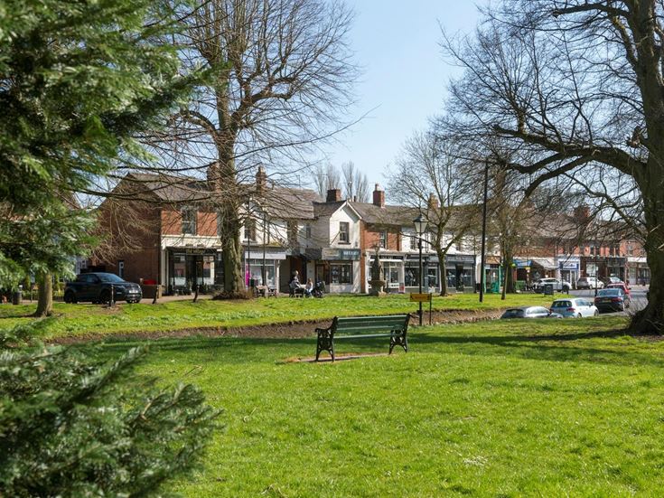 A public park and local shops in Tettenhall.