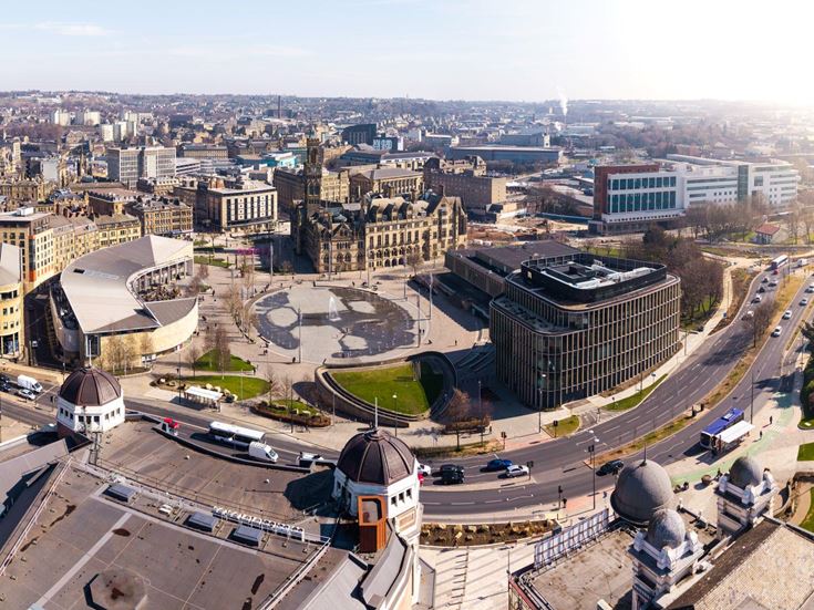 aerial view of Centenary Square in Bradford city centre
